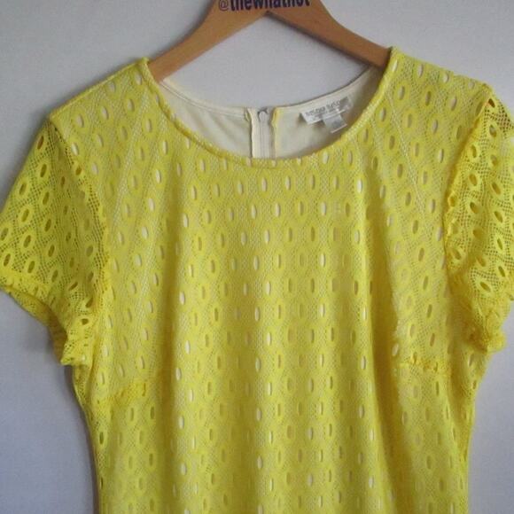 Y2K Vintage Bisou Bisou Yellow Lace Sheath Dress L 14 Crochet Overlay Boho Glam - Picture 11 of 17